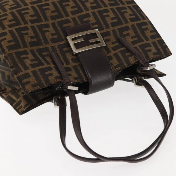 FENDI Zucca Canvas Mamma Baguette Tote Bag Black Silver Brown Auth 145493 - Picture 7 of 16